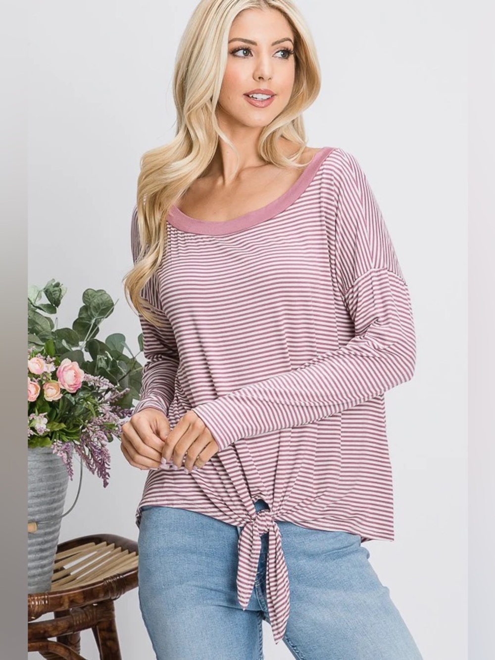 090 Reborn J Tie Front Off Shoulder Tunic Top
